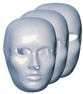 Blanco gezicht masker vrouw - Set van 8x stuks - wit - plastic - beschilderbaar - Carnaval
