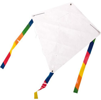 Blanco vlieger DIY knutselpakket inclusief 6 krijtjes 49 x 49 cm Wit