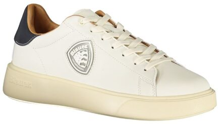 Blauer Leren Lage Sneakers Ivoor