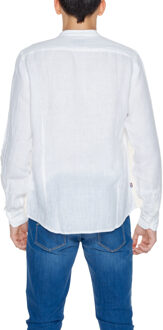 Blauer Linnen Overhemd Casual Stijl Wit