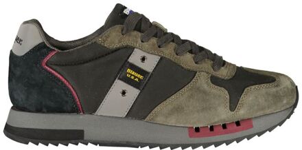 Blauer Retro Runner Suède Nylon Donkergroen