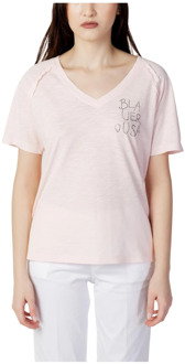 Blauer Roze Bedrukt Dames T-shirt Blauer , Pink , Dames - Xl,M,S