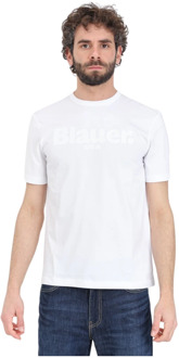 Blauer Wit Logo Print T-shirt Blauer , White , Heren - Xl,L,M,S,3Xl