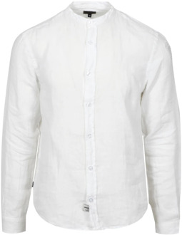 Blauer Witte Linnen Overhemd met Mandarin Kraag Blauer , White , Heren - Xl,L,M,S