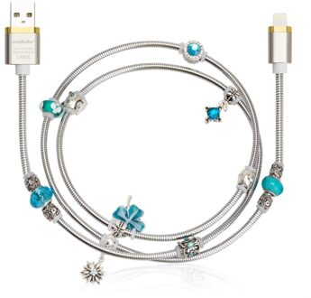 (Blauw) ANGIBABE draad lente Usb-kabel 2A 1 M DIY inlay Diamant snelle Opladen Datakabel voor iPhone 8 7 6 iPad air