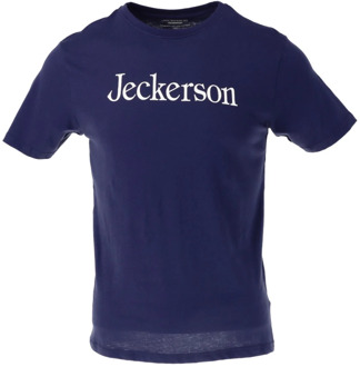 Blauw Bedrukt Heren T-Shirt - Slim Fit Jeckerson , Blue , Heren - L