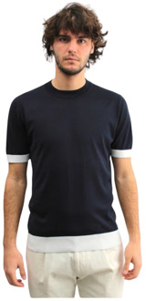 Blauw Crew Neck Zijde Katoen T-shirt Paolo Pecora , Blue , Heren - 2Xl,Xl,M,S