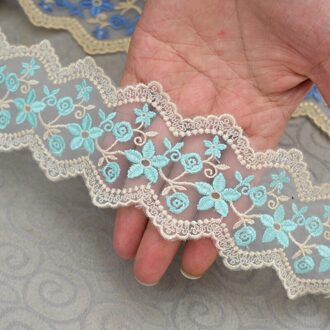 Blauw En Goud Zijde Kant Mesh Borduurwerk Kant Met Accessoires Handgemaakte Diy Decoratieve Naaien Stiksels Stof munt groen