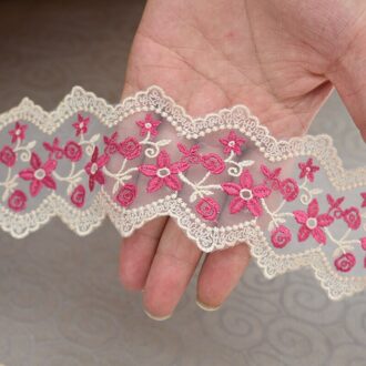 Blauw En Goud Zijde Kant Mesh Borduurwerk Kant Met Accessoires Handgemaakte Diy Decoratieve Naaien Stiksels Stof roos rood