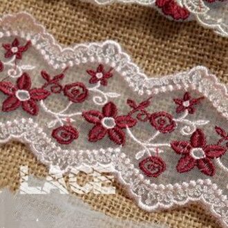 Blauw En Goud Zijde Kant Mesh Borduurwerk Kant Met Accessoires Handgemaakte Diy Decoratieve Naaien Stiksels Stof wijn rood