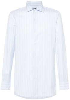 Blauw en wit gestreept overhemd Finamore , White , Heren - Xl,L,M