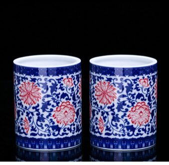 Blauw En Wit Porselein Chinese Keramische Opslag Pen Houder Theewaar Vier Schatten Kantoorbenodigdheden Pen Organizer