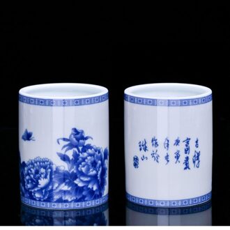 Blauw En Wit Porselein Chinese Keramische Opslag Pen Houder Theewaar Vier Schatten Kantoorbenodigdheden Pen Organizer