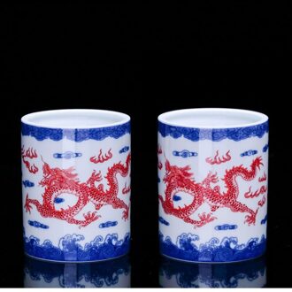 Blauw En Wit Porselein Chinese Keramische Opslag Pen Houder Theewaar Vier Schatten Kantoorbenodigdheden Pen Organizer