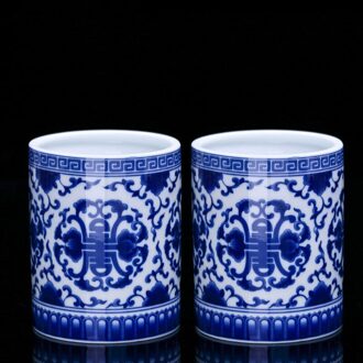 Blauw En Wit Porselein Chinese Keramische Opslag Pen Houder Theewaar Vier Schatten Kantoorbenodigdheden Pen Organizer