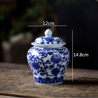 Blauw En Wit Porselein Keramische Pot Woondecoratie Ornamenten Opslagtank Verzegelde Pot Organisator Bloemenvaas Thee Doos Thee Caddy groot 14.8cm