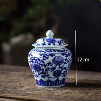 Blauw En Wit Porselein Keramische Pot Woondecoratie Ornamenten Opslagtank Verzegelde Pot Organisator Bloemenvaas Thee Doos Thee Caddy klein 12cm
