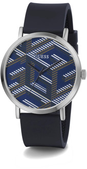 Blauw en Zilver Bossed Horloge Guess , Multicolor , Heren - ONE Size