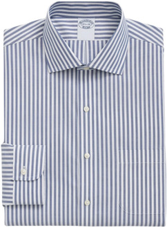 Blauw Gestreept Regular Fit Non-Iron Stretch Katoenen Overhemd met Engelse Spreidkraag Brooks Brothers , Blue , Heren - 2Xl,Xl,L,M,S,3Xl