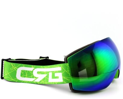 Blauw/Groen Lens Groen Frame Skibril Dubbele UV400 Anti-condens Grote Ski Masker Bril Skiën Mannen vrouwen Sneeuw Snowboard Goggles