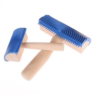 Blauw Houtnerf Tool Houten Handvat Rubber Verf Roller Diy Patroon Muur Schilderen