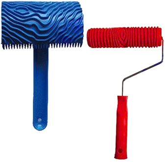 Blauw Houtnerf Tool Met Rubberen Handvat Graining Empaistic Stempel Patroon Voor Muurschildering Diy Decoratie Verf Roller Rood