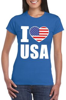Blauw I love USA - Amerika fan shirt dames S