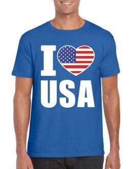 Blauw I love USA - Amerika fan shirt heren M