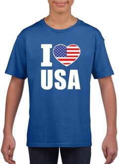 Blauw I love USA - Amerika fan shirt kinderen M (134-140)