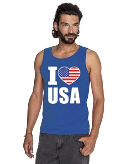 Blauw I love USA/ Amerika fan singlet shirt/ tanktop heren 2XL