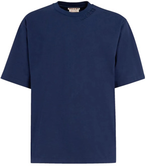 Blauw Katoen Logo T-shirt Marni , Blue , Heren - Xl,L,M,S