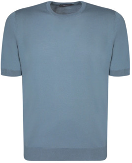 Blauw Katoen Ronde Hals T-shirt Regular Fit Tagliatore , Blue , Heren - 2Xl,Xl,M,S