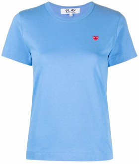Blauw Katoenen Dames Hart T-Shirt Comme des Garçons Play , Blue , Dames - L,M,S,Xs