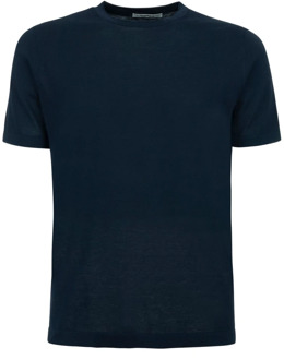 Blauw Katoenen Geribbelde Crewneck T-shirt Kangra , Blue , Heren - M,3Xl