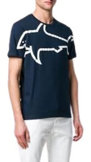 Blauw Katoenen Haaienprint T-Shirt Paul & Shark , Blue , Heren - 2XL