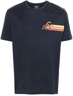 Blauw Katoenen Jersey T-shirt met Logo Print A.p.c. , Blue , Heren - L,S