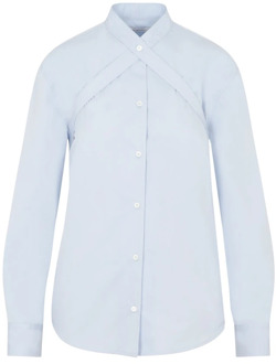 Blauw Katoenen Overhemd Kruisriem Off White , Blue , Dames - XS