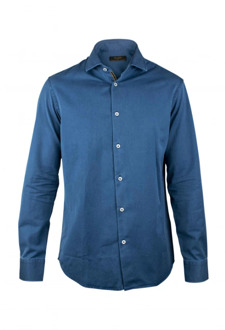 Blauw Katoenen Overhemd met Zachte Kraag Moorer , Blue , Heren - S