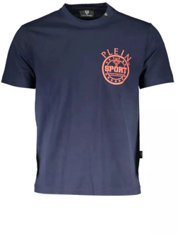Blauw Katoenen Print T-Shirt Plein Sport , Blue , Heren - Xl,L,M