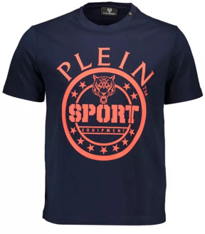 Blauw Katoenen T-Shirt met Korte Mouwen en Print Plein Sport , Blue , Heren - L,M