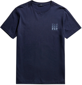 Blauw Katoenen T-Shirt met Logo Fay , Blue , Heren - 2Xl,L
