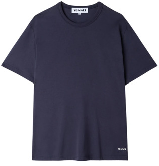 Blauw Katoenen T-Shirt met Logo Sunnei , Blue , Heren - 2Xl,L,M,S,Xs