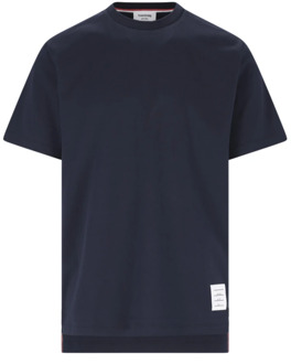 Blauw Katoenen T-shirt met Logo Thom Browne , Blue , Heren - S