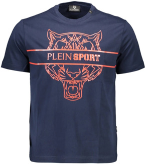 Blauw Katoenen T-Shirt met Print Plein Sport , Blue , Heren