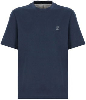 Blauw Katoenen T-shirt voor Mannen Brunello Cucinelli , Blue , Heren - 2Xl,Xl,L,M