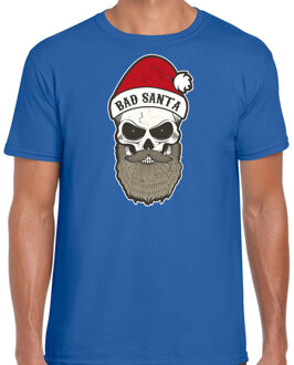 Blauw Kerst shirt/ Kerstkleding Bad Santa voor heren 2XL - kerst t-shirts