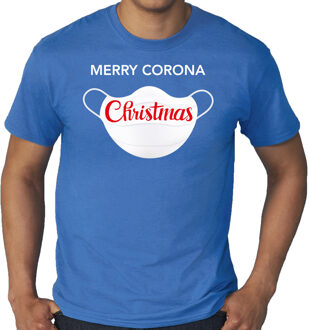 Blauw Kerst shirt/ Kerstkleding Merry corona Christmas voor heren grote maten 4XL