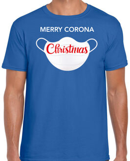 Blauw Kerst shirt / Kerstkleding Merry corona Christmas voor heren L