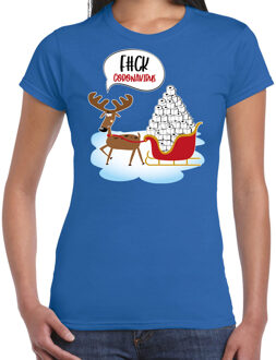 Blauw Kerstshirt / Kerstkleding F#ck coronavirus voor dames XL