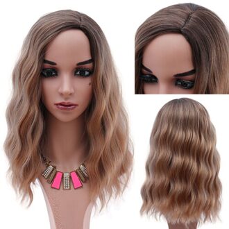 Blauw Korte Golvend Pruik 14Inch Blauw Pruiken Natuurlijke Haar Pruiken Upgrade Synthetisch Haar Cosplay Pruik Voor Vrouwen Hittebestendige fiber Ombre blond
